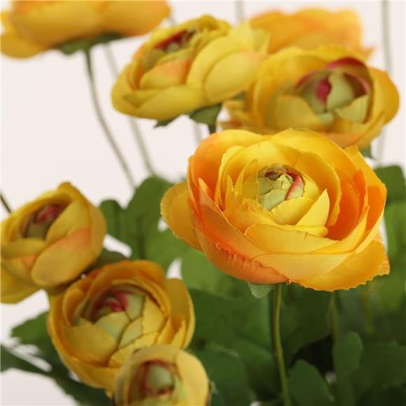 Artificial SilkFlowers Persian Buttercup HeavyColor RanunculusFlower 5Pcs,Yellow - Picture 2 of 6